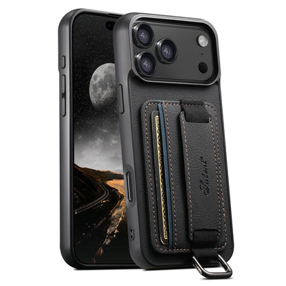 For iPhone 18 Pro Max Suteni H13 Litchi Leather Wrist Strap Wallet Back Phone Case - Black - SYA003024305A