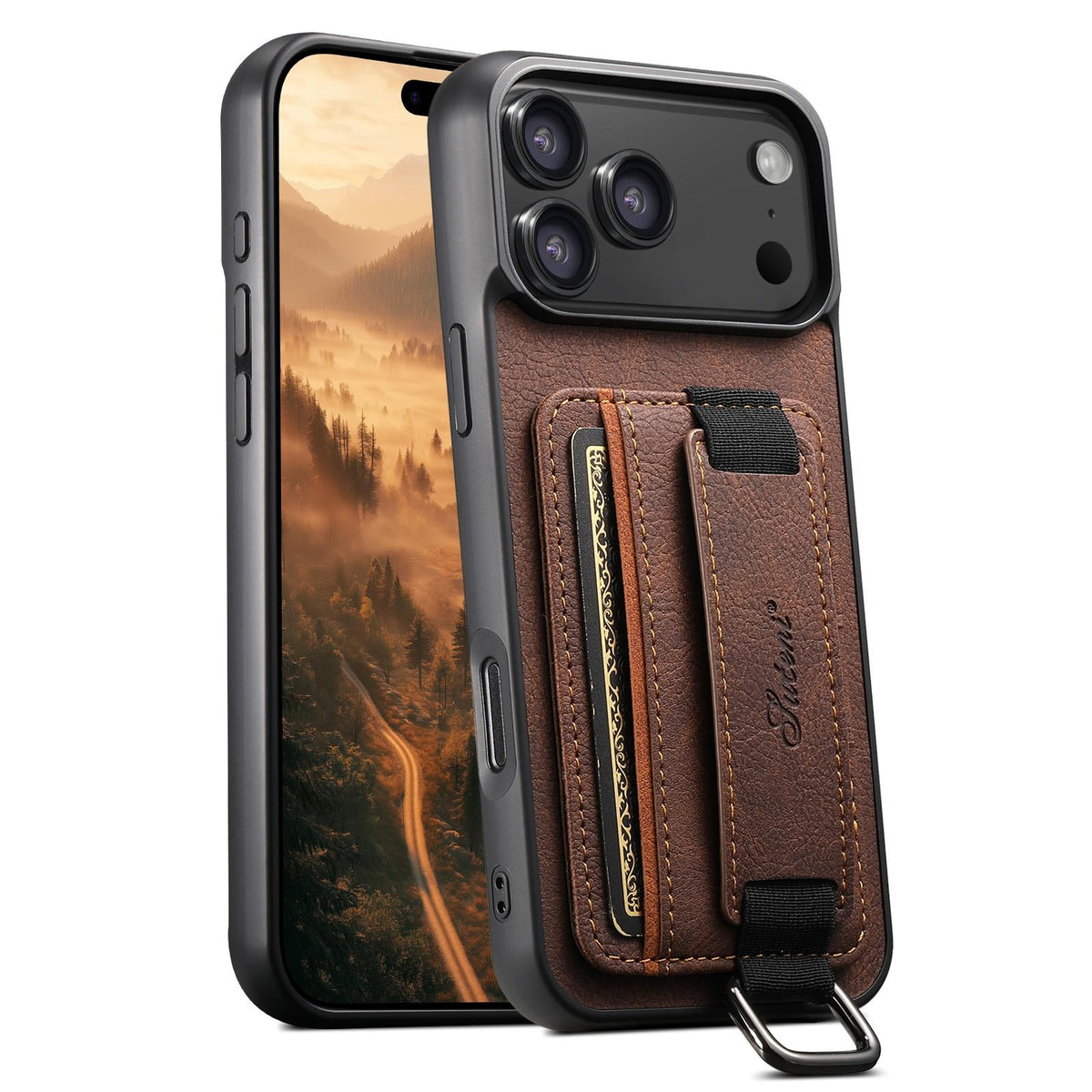 For iPhone 18 Pro Max Suteni H13 Litchi Leather Wrist Strap Wallet Back Phone Case - Brown - SYA003024305B