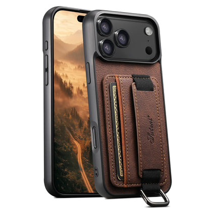 For iPhone 18 Pro Max Suteni H13 Litchi Leather Wrist Strap Wallet Back Phone Case - Brown - SYA003024305B
