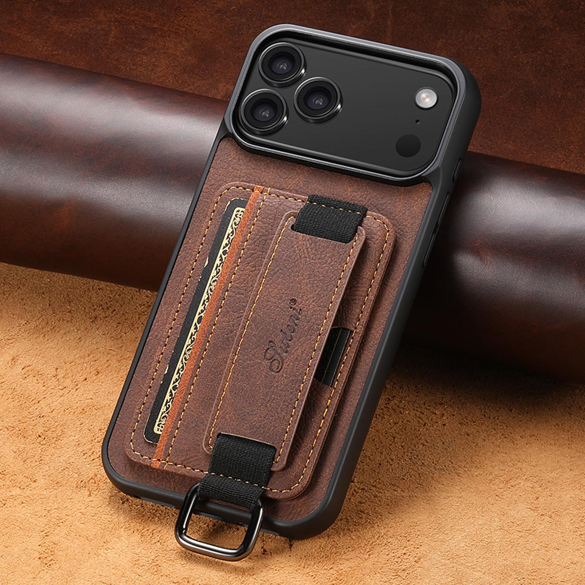 For iPhone 18 Pro Max Suteni H13 Litchi Leather Wrist Strap Wallet Back Phone Case - Brown - SYA003024305B