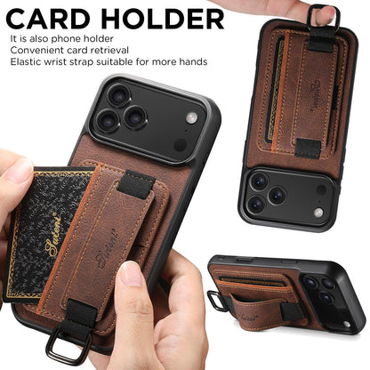 For iPhone 18 Pro Max Suteni H13 Litchi Leather Wrist Strap Wallet Back Phone Case - Brown - SYA003024305B