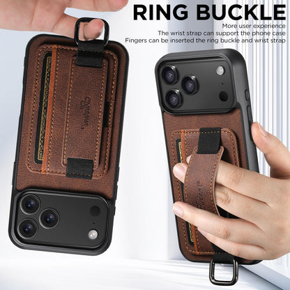 For iPhone 18 Pro Max Suteni H13 Litchi Leather Wrist Strap Wallet Back Phone Case - Brown - SYA003024305B