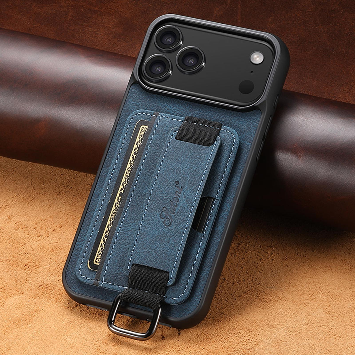 For iPhone 18 Pro Max Suteni H13 Litchi Leather Wrist Strap Wallet Back Phone Case - Blue - SYA003024305C