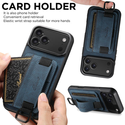 For iPhone 18 Pro Max Suteni H13 Litchi Leather Wrist Strap Wallet Back Phone Case - Blue - SYA003024305C