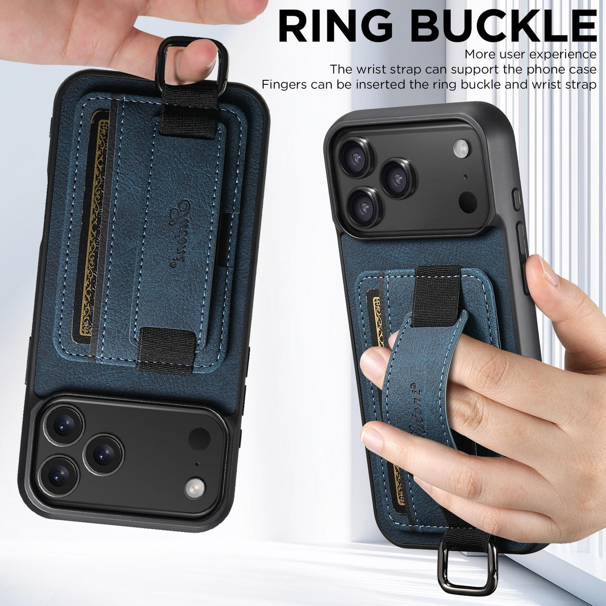 For iPhone 18 Pro Max Suteni H13 Litchi Leather Wrist Strap Wallet Back Phone Case - Blue - SYA003024305C
