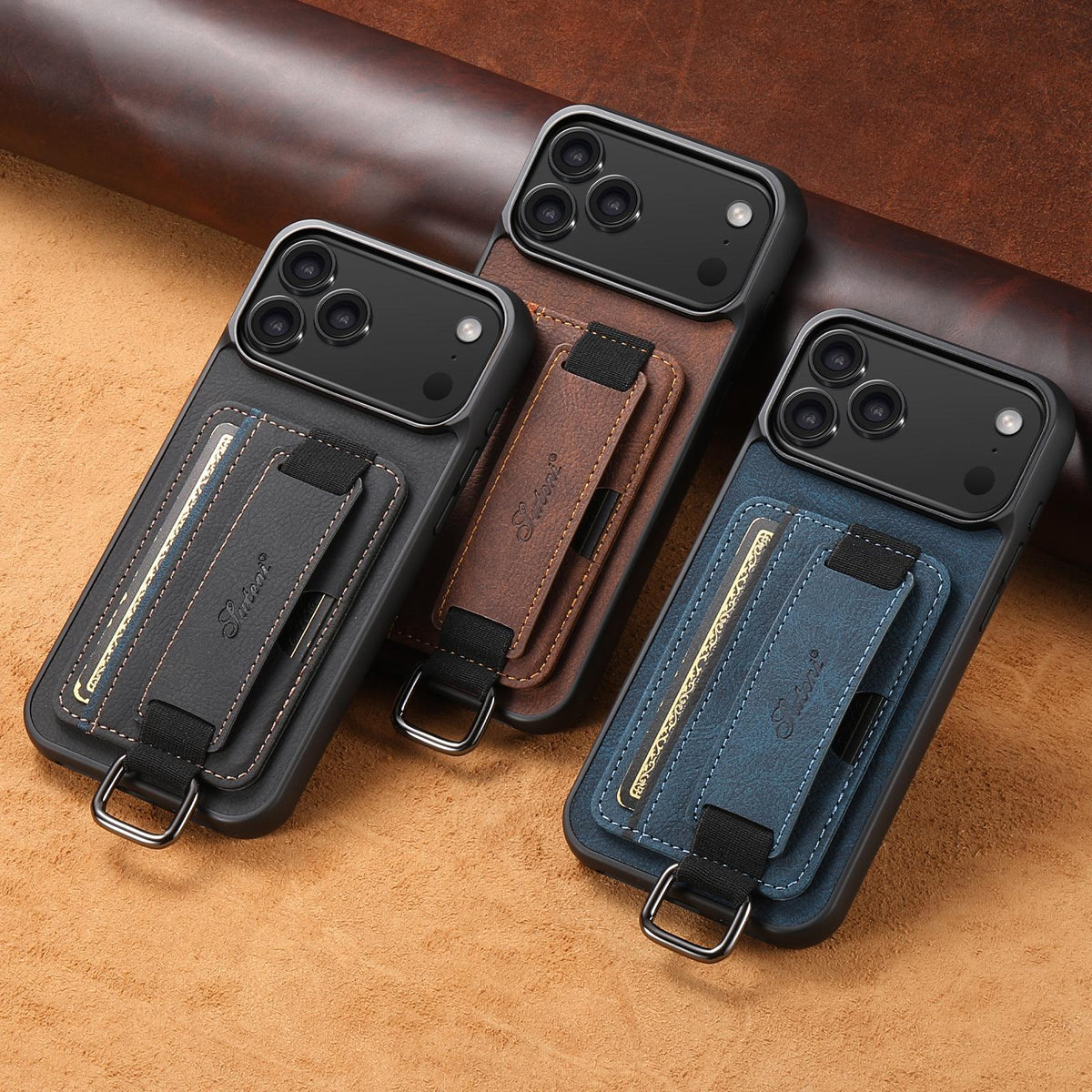 For iPhone 18 Pro Max Suteni H13 Litchi Leather Wrist Strap Wallet Back Phone Case - Black - SYA003024305A