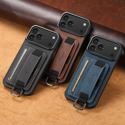 For iPhone 18 Pro Max Suteni H13 Litchi Leather Wrist Strap Wallet Back Phone Case - Black - SYA003024305A