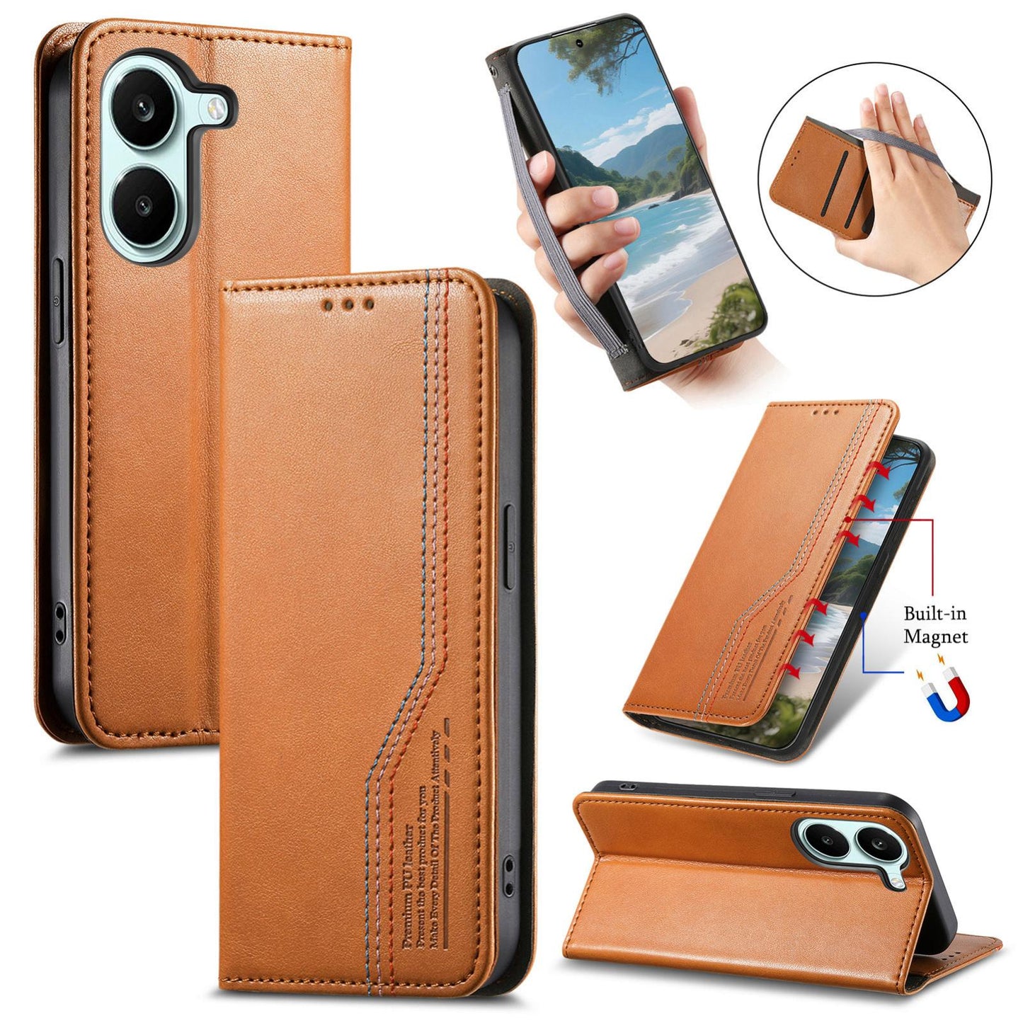 For Honor Play 80 Plus 5G Elastic Wristband Magnetic Suction Leather Phone Case(Brown)