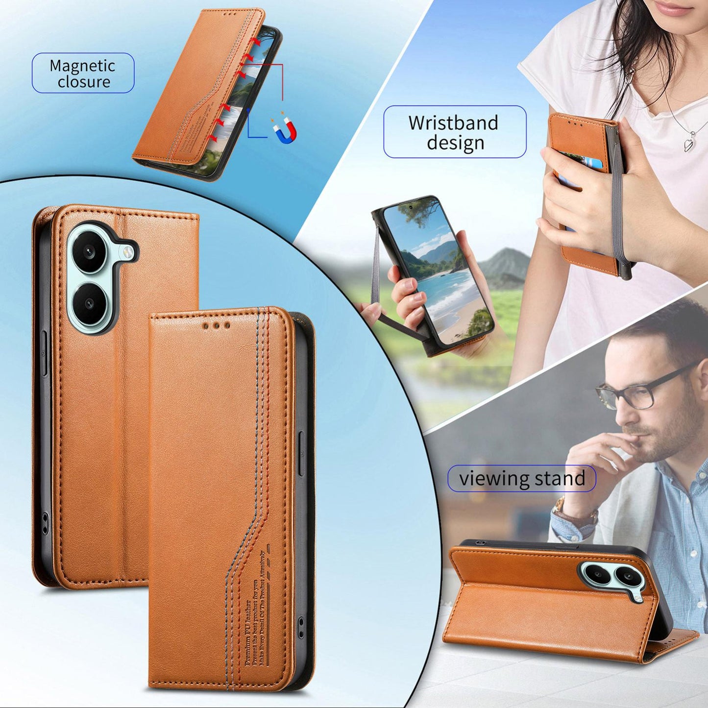 For Honor Play 80 Plus 5G Elastic Wristband Magnetic Suction Leather Phone Case(Brown)