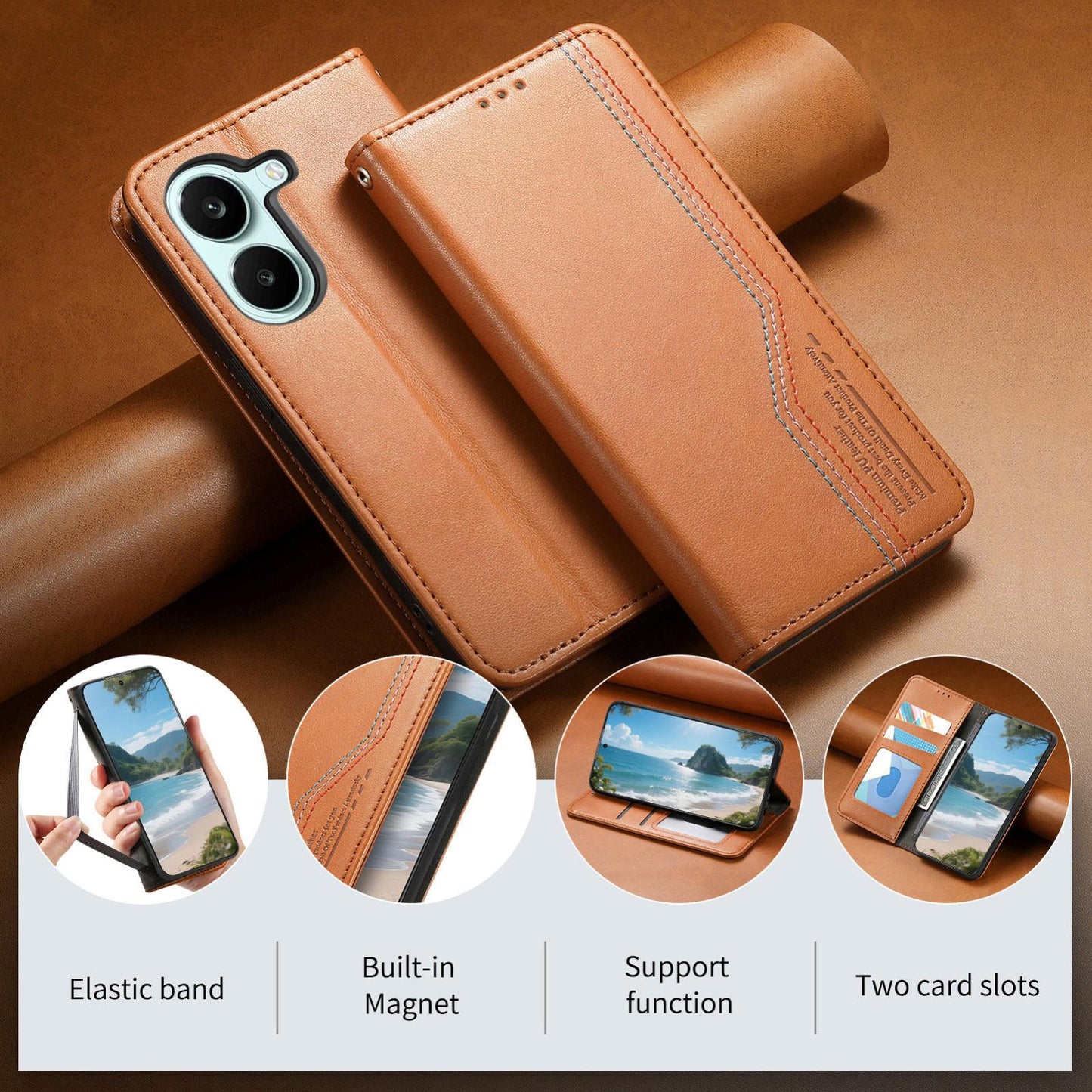 For Honor Play 80 Plus 5G Elastic Wristband Magnetic Suction Leather Phone Case(Brown)