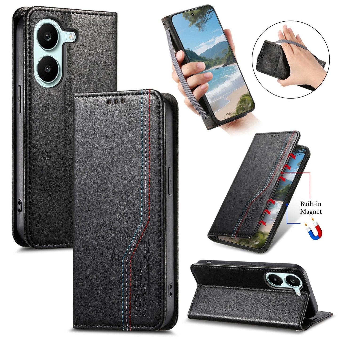 For Honor Play 80 Plus 5G Elastic Wristband Magnetic Suction Leather Phone Case(Black)