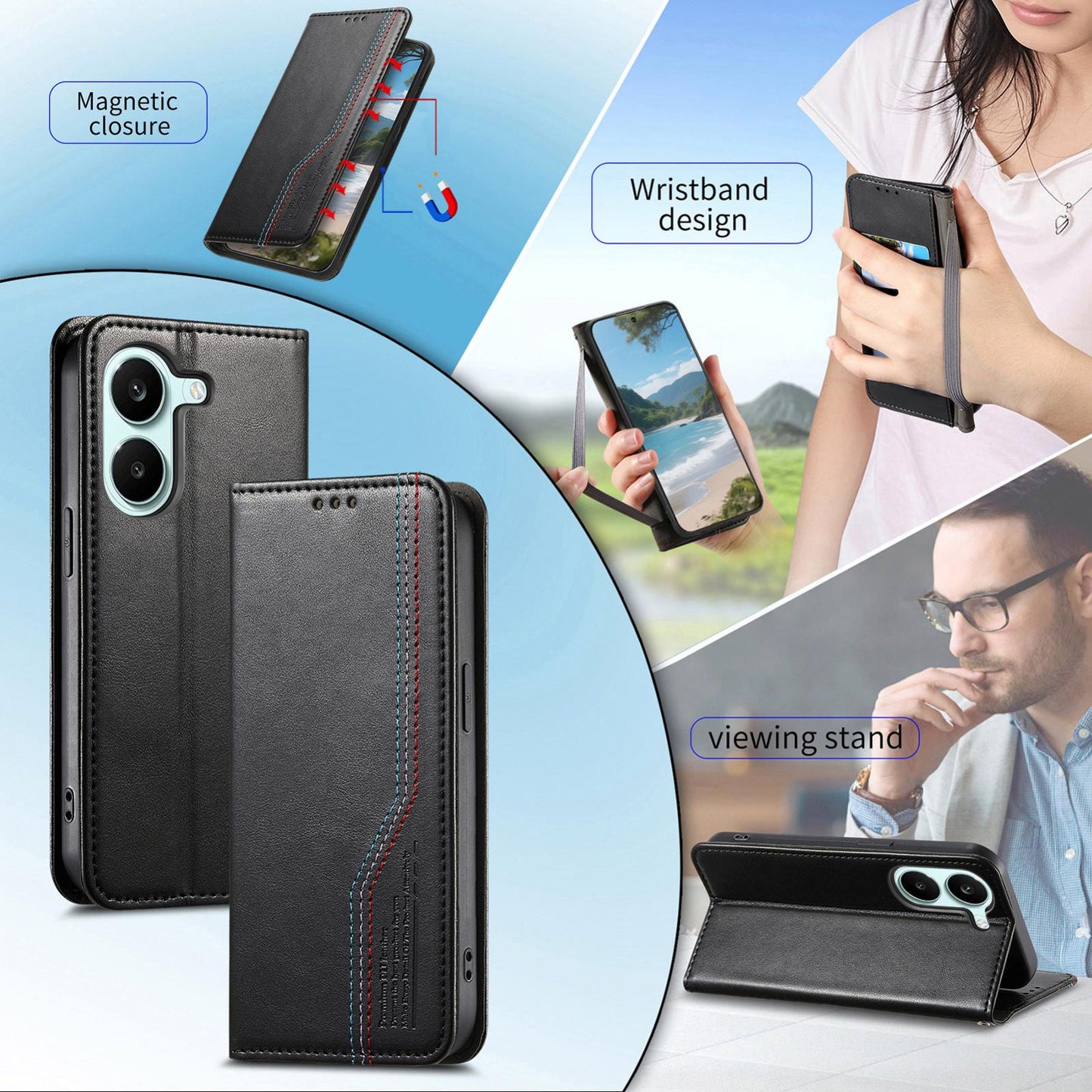 For Honor Play 80 Plus 5G Elastic Wristband Magnetic Suction Leather Phone Case(Black)