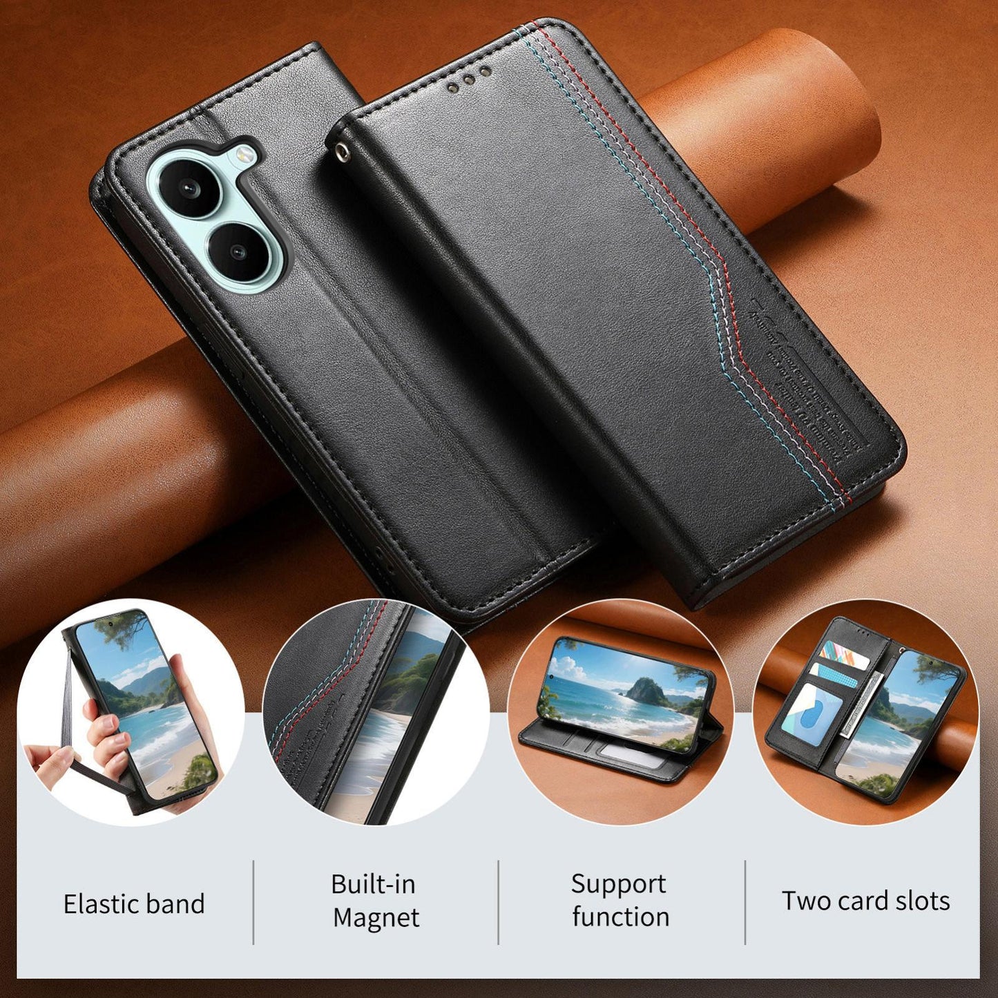 For Honor Play 80 Plus 5G Elastic Wristband Magnetic Suction Leather Phone Case(Black)