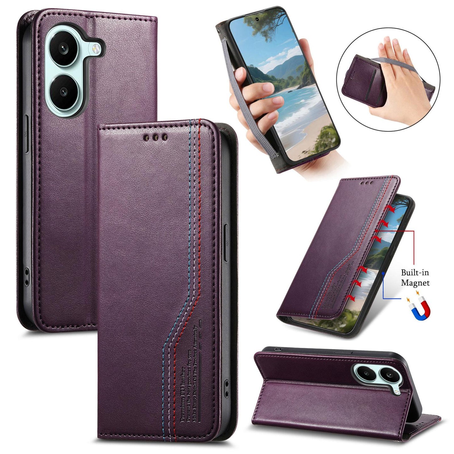 For Honor Play 80 Plus 5G Elastic Wristband Magnetic Suction Leather Phone Case(Purple)