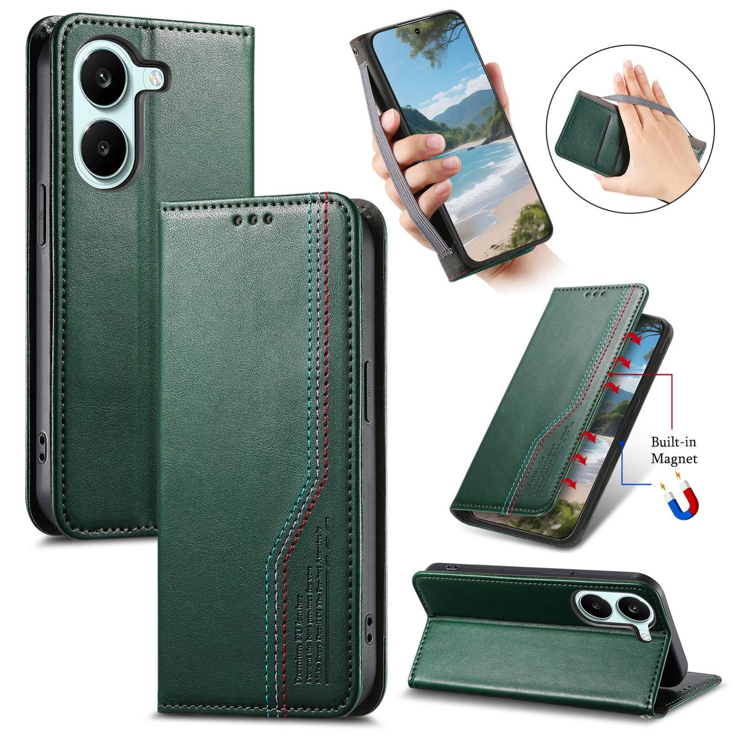 For Honor Play 80 Plus 5G Elastic Wristband Magnetic Suction Leather Phone Case(Green)