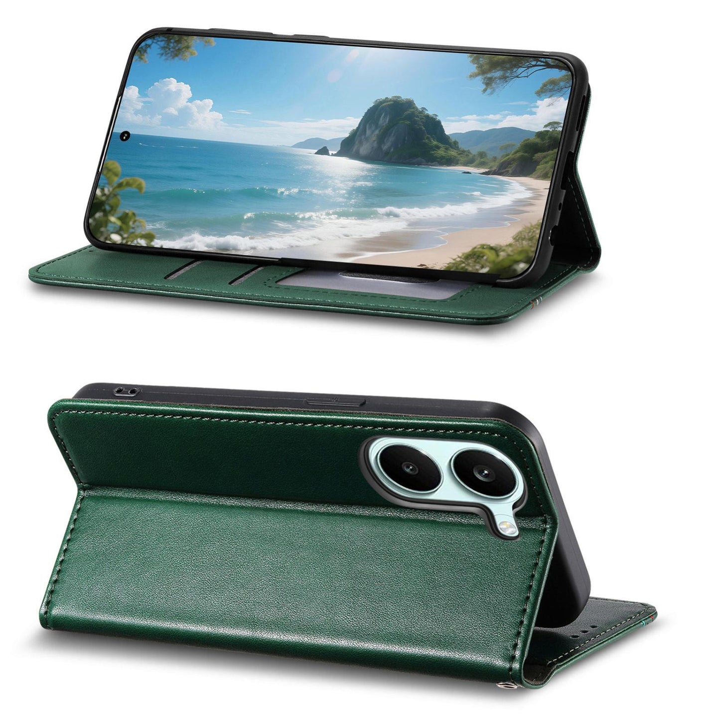 For Honor Play 80 Plus 5G Elastic Wristband Magnetic Suction Leather Phone Case(Green)