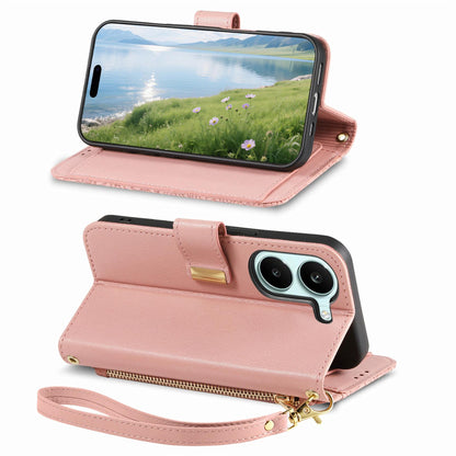 For Honor Play 80 Plus 5G Flowers Leaves Zipper Wallet Leather Phone Case with Strap(Pink)