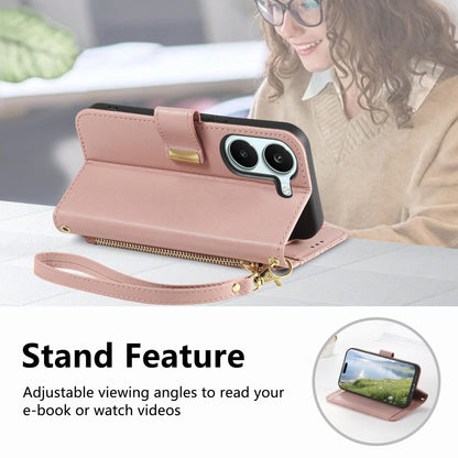 For Honor Play 80 Plus 5G Flowers Leaves Zipper Wallet Leather Phone Case with Strap(Pink)