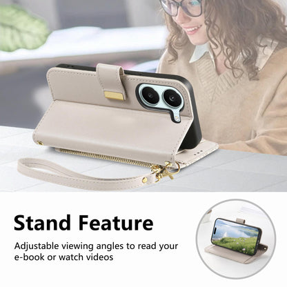 For Honor Play 80 Plus 5G Flowers Leaves Zipper Wallet Leather Phone Case with Strap(Khaki)