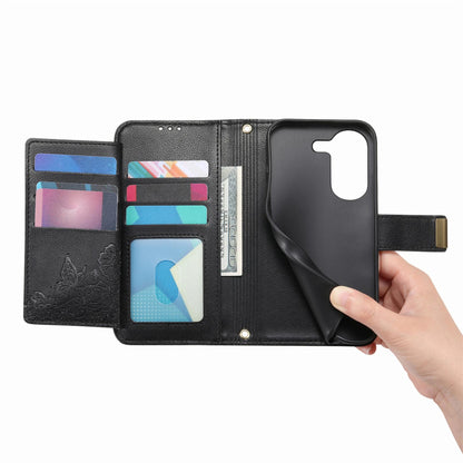 For Honor Play 80 Plus 5G Flowers Leaves Zipper Wallet Leather Phone Case with Strap(Black)