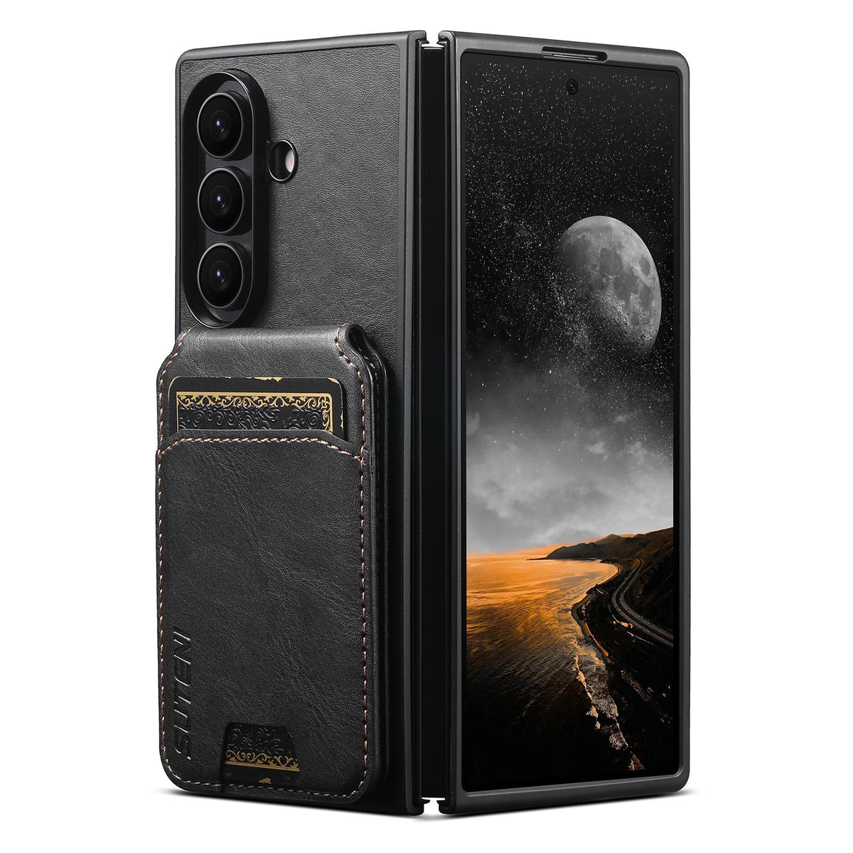 For Galaxy Z Fold8 Ultra Suteni H02 Leather Wallet Stand Back Phone Case - Black - SYA003075204A