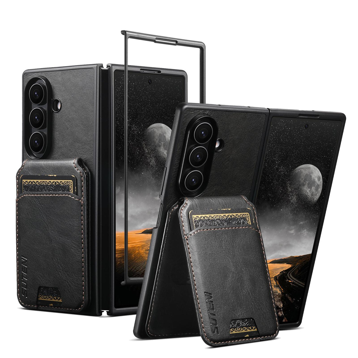 For Galaxy Z Fold8 Ultra Suteni H02 Leather Wallet Stand Back Phone Case - Black - SYA003075204A