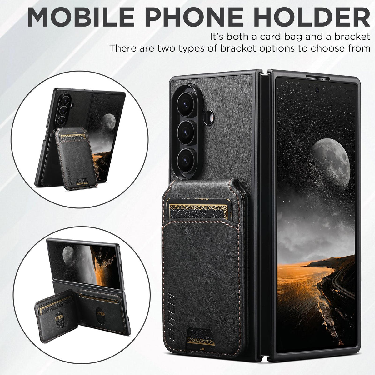For Galaxy Z Fold8 Ultra Suteni H02 Leather Wallet Stand Back Phone Case - Black - SYA003075204A