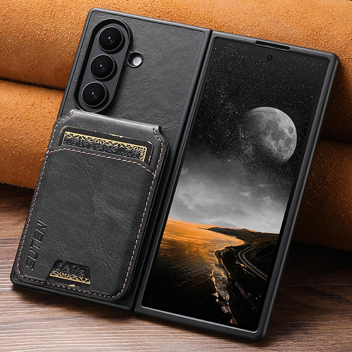 For Galaxy Z Fold8 Ultra Suteni H02 Leather Wallet Stand Back Phone Case - Black - SYA003075204A