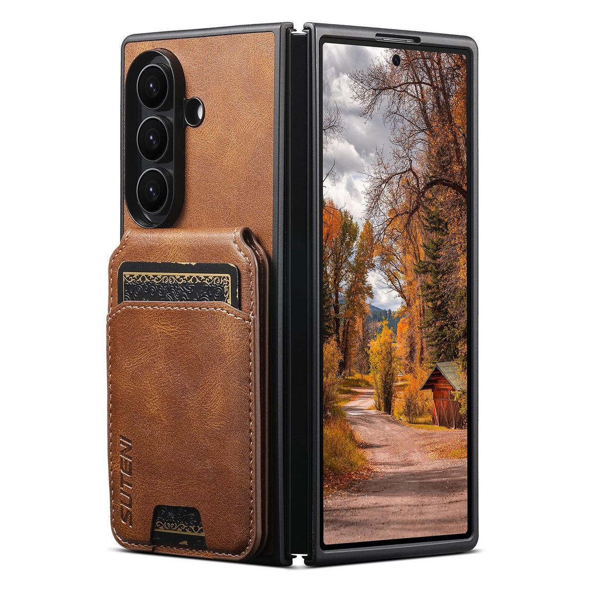 For Galaxy Z Fold8 Ultra Suteni H02 Leather Wallet Stand Back Phone Case - Brown - SYA003075204B