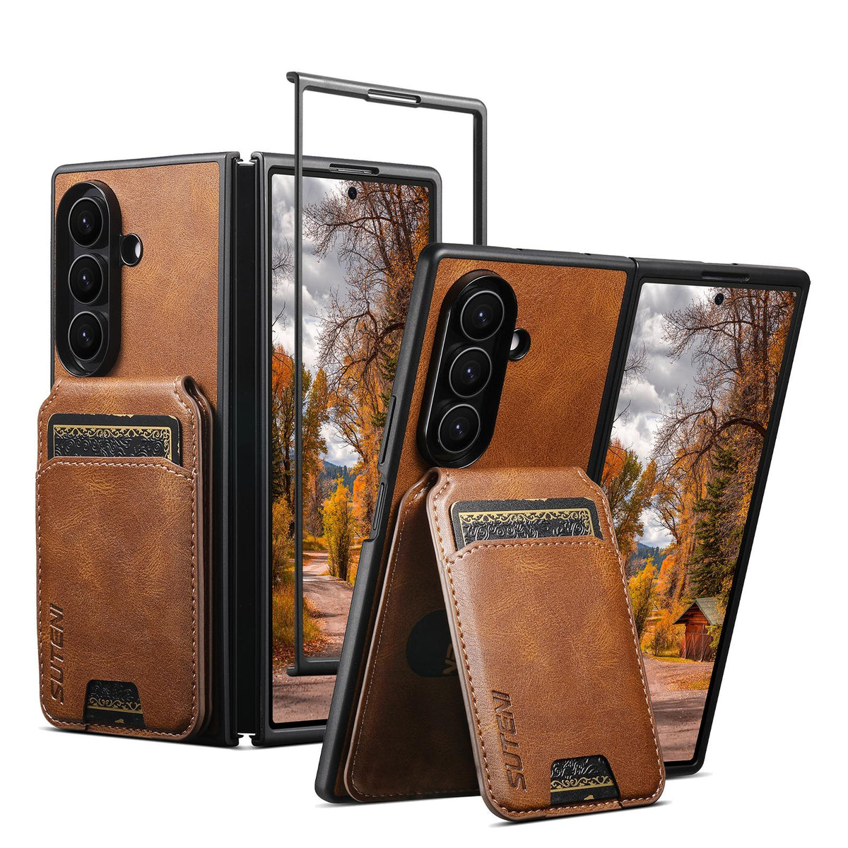 For Galaxy Z Fold8 Ultra Suteni H02 Leather Wallet Stand Back Phone Case - Brown - SYA003075204B