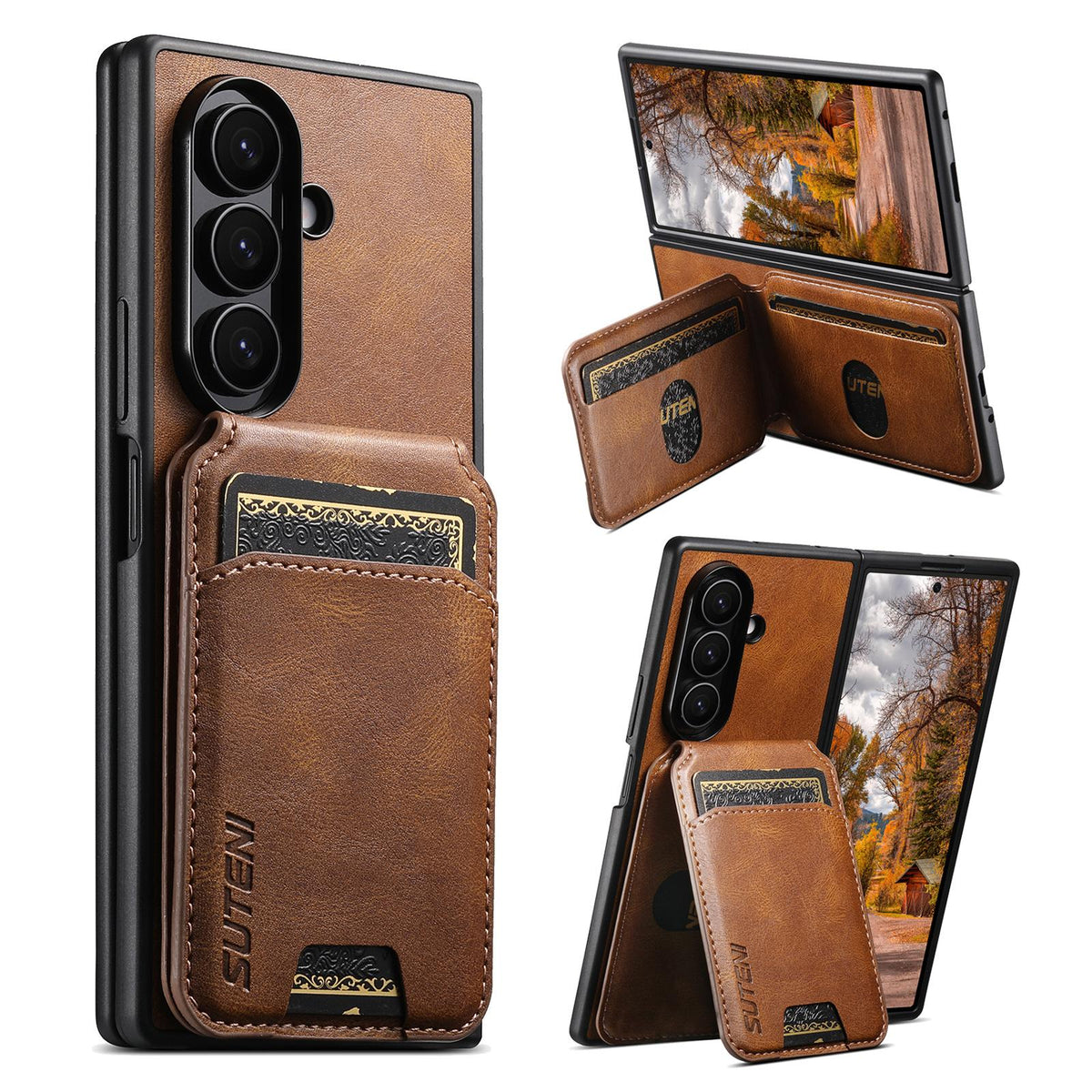 For Galaxy Z Fold8 Ultra Suteni H02 Leather Wallet Stand Back Phone Case - Brown - SYA003075204B