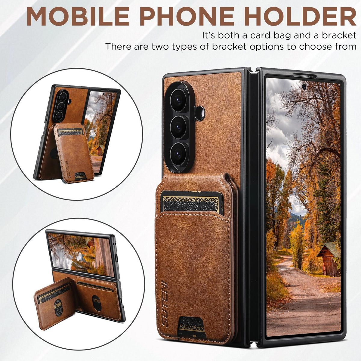 For Galaxy Z Fold8 Ultra Suteni H02 Leather Wallet Stand Back Phone Case - Brown - SYA003075204B