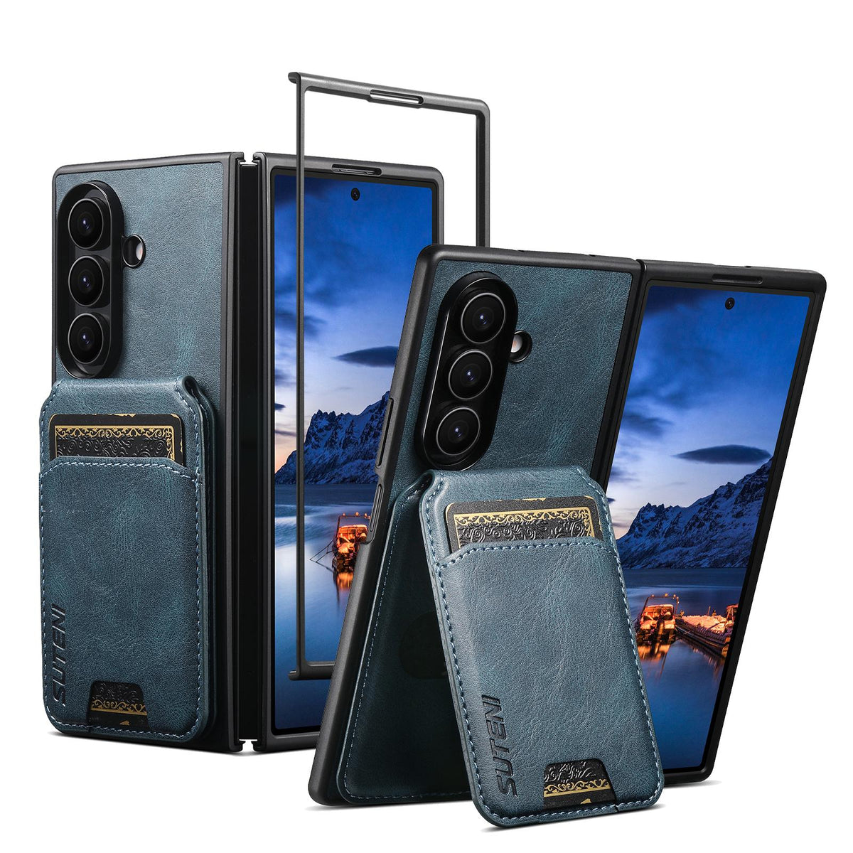 For Galaxy Z Fold8 Ultra Suteni H02 Leather Wallet Stand Back Phone Case - Blue - SYA003075204C