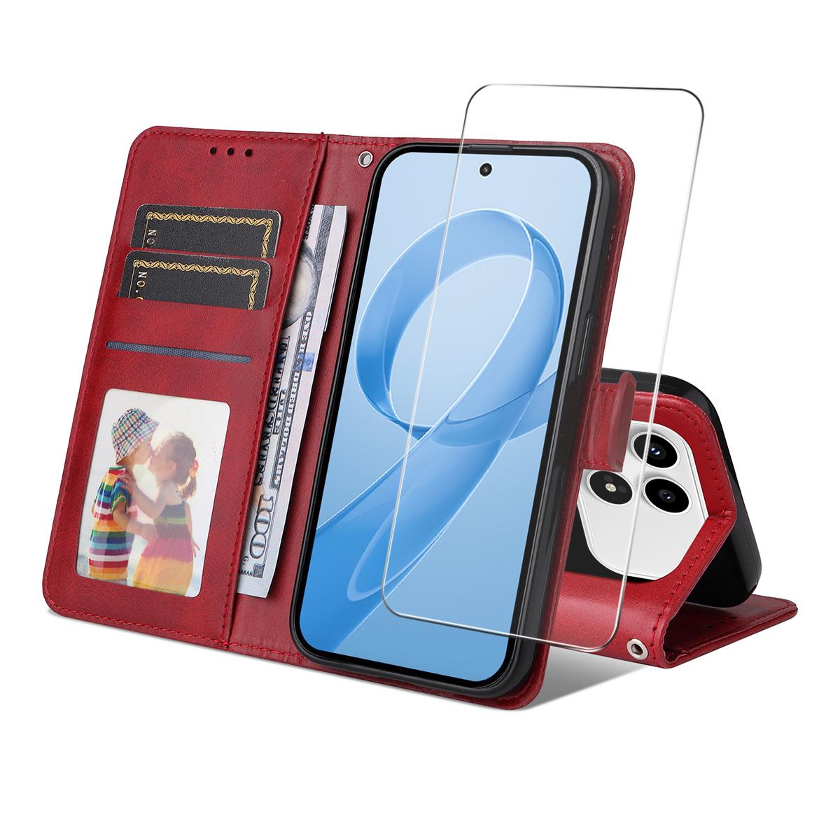 For Xiaomi Poco F8 Ultra / Redmi K90 Pro Max ENKAY Card Wallet Calf Texture Leather Phone Case with 0.18mm High Aluminum-silicon Glass Film(Red)