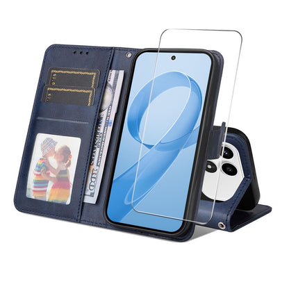 For Xiaomi Poco F8 Ultra / Redmi K90 Pro Max ENKAY Card Wallet Calf Texture Leather Phone Case with 0.18mm High Aluminum-silicon Glass Film(Blue)
