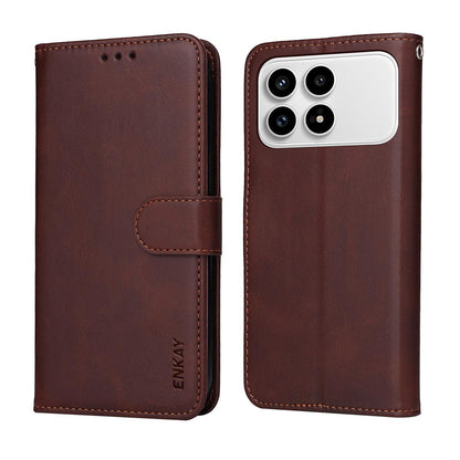 For Xiaomi Poco F8 Ultra / Redmi K90 Pro Max ENKAY Card Wallet Calf Texture Leather Phone Case with 0.18mm High Aluminum-silicon Glass Film(Blue)