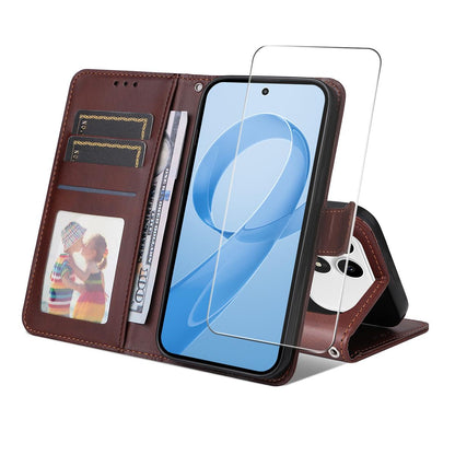 For Xiaomi Poco F8 Ultra / Redmi K90 Pro Max ENKAY Card Wallet Calf Texture Leather Phone Case with 0.18mm High Aluminum-silicon Glass Film(Brown)