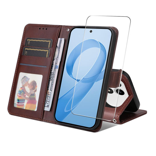 For Xiaomi Poco F8 Ultra / Redmi K90 Pro Max ENKAY Card Wallet Calf Texture Leather Phone Case with 0.18mm High Aluminum-silicon Glass Film(Brown)