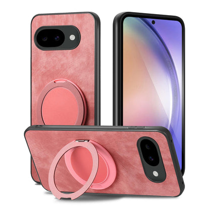 For Google Pixel 10a Retro Leather Rotation Round Holder Phone Case - Pink - SYA003086915A