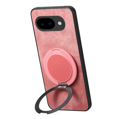 For Google Pixel 10a Retro Leather Rotation Round Holder Phone Case - Pink - SYA003086915A