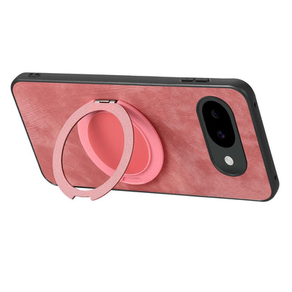 For Google Pixel 10a Retro Leather Rotation Round Holder Phone Case - Pink - SYA003086915A