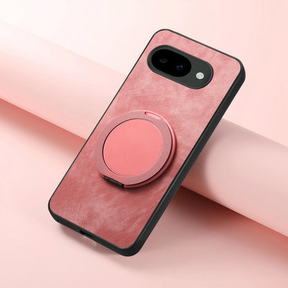 For Google Pixel 10a Retro Leather Rotation Round Holder Phone Case - Pink - SYA003086915A
