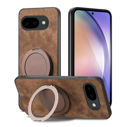 For Google Pixel 10a Retro Leather Rotation Round Holder Phone Case - Brown - SYA003086915B