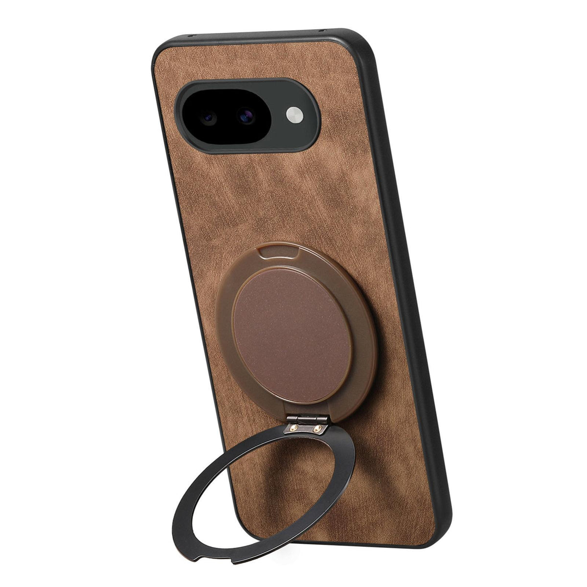 For Google Pixel 10a Retro Leather Rotation Round Holder Phone Case - Brown - SYA003086915B