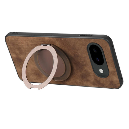 For Google Pixel 10a Retro Leather Rotation Round Holder Phone Case - Brown - SYA003086915B