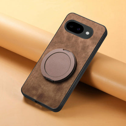 For Google Pixel 10a Retro Leather Rotation Round Holder Phone Case - Brown - SYA003086915B