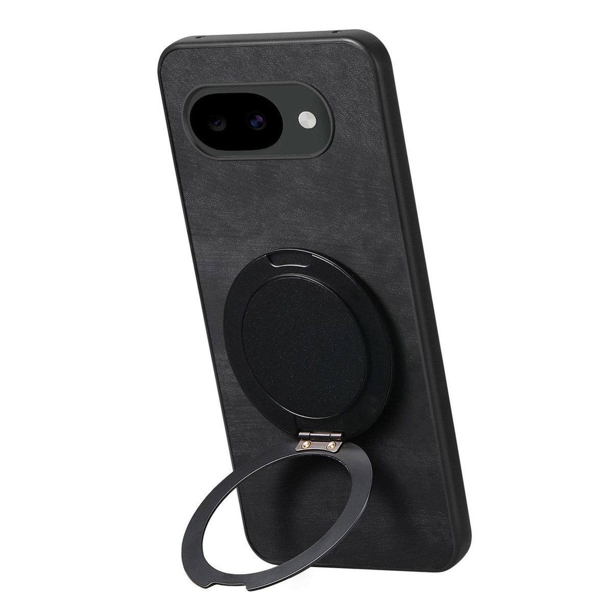 For Google Pixel 10a Retro Leather Rotation Round Holder Phone Case - Black - SYA003086915C