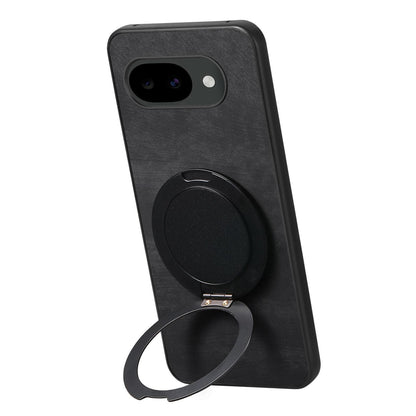 For Google Pixel 10a Retro Leather Rotation Round Holder Phone Case - Black - SYA003086915C