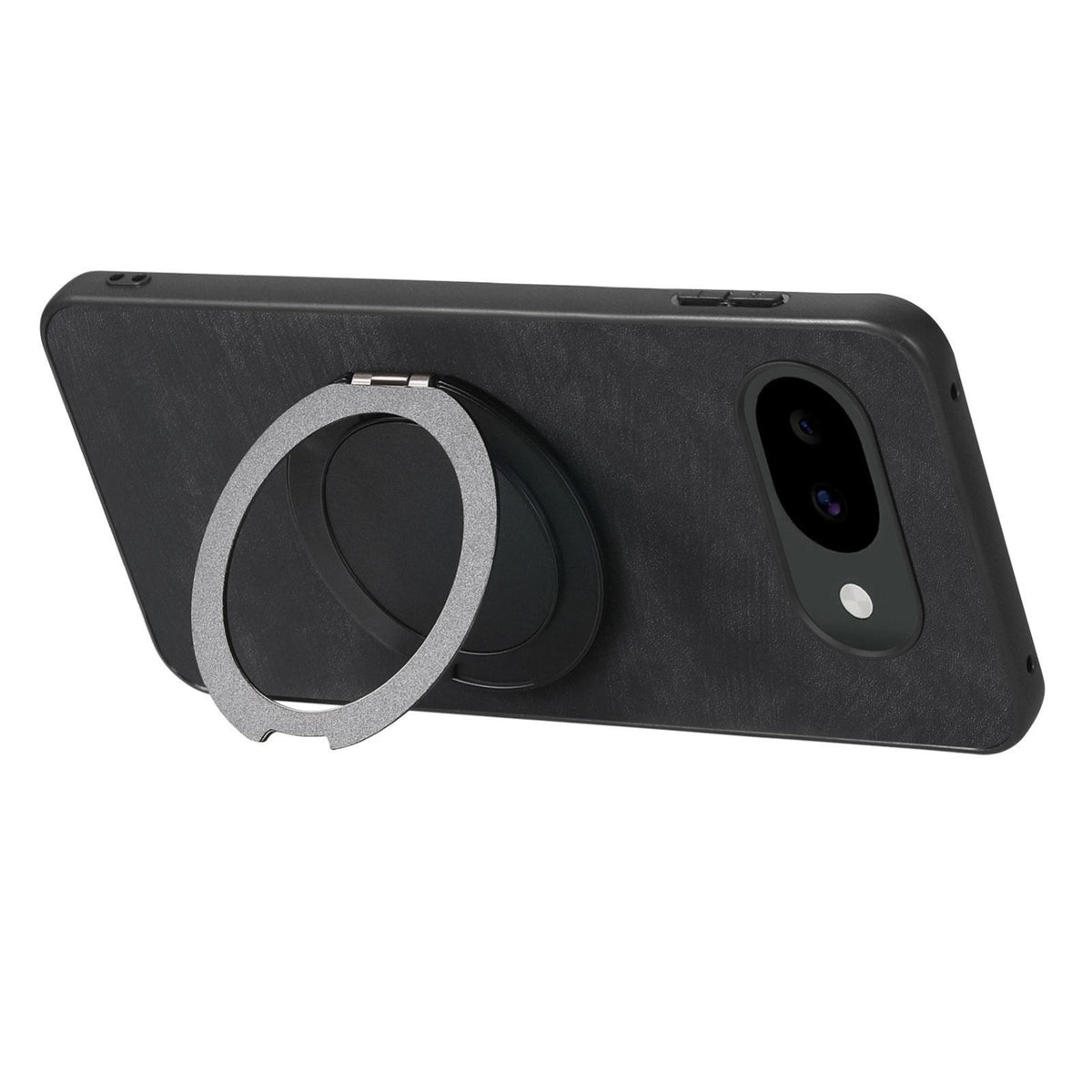 For Google Pixel 10a Retro Leather Rotation Round Holder Phone Case - Black - SYA003086915C