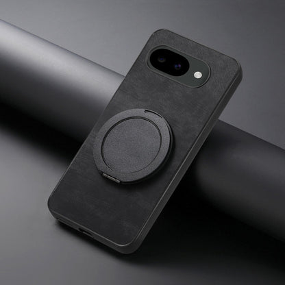 For Google Pixel 10a Retro Leather Rotation Round Holder Phone Case - Black - SYA003086915C